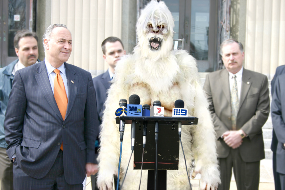 The Abominable Snowman announces his engagement to Tim Holding to the media, shortly before killing a reporter from A Current Affair.